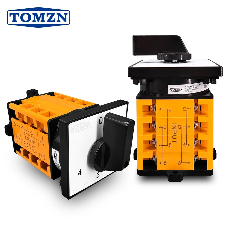 Tomzn 4 Line 75A Phase and Neutral Selector Switch Rotary Change Over for 4 Meters
