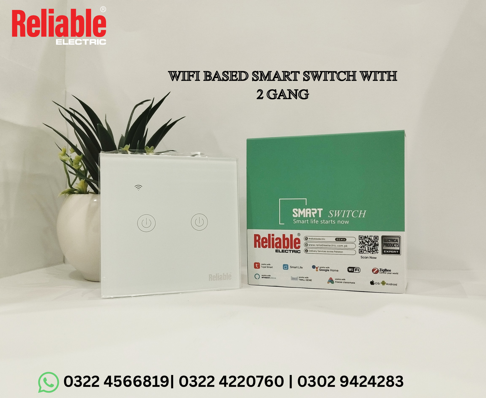 2 Gang Wifi Based, Smart Wall Switch, Wireless Digital Modern Remote Control, Work With Google Home, Tuya, Smart Life, Alexa, Wifi, Bluetooth, ZigBee, TMALL Genie, Xiaoai Classmate, ISO/Android