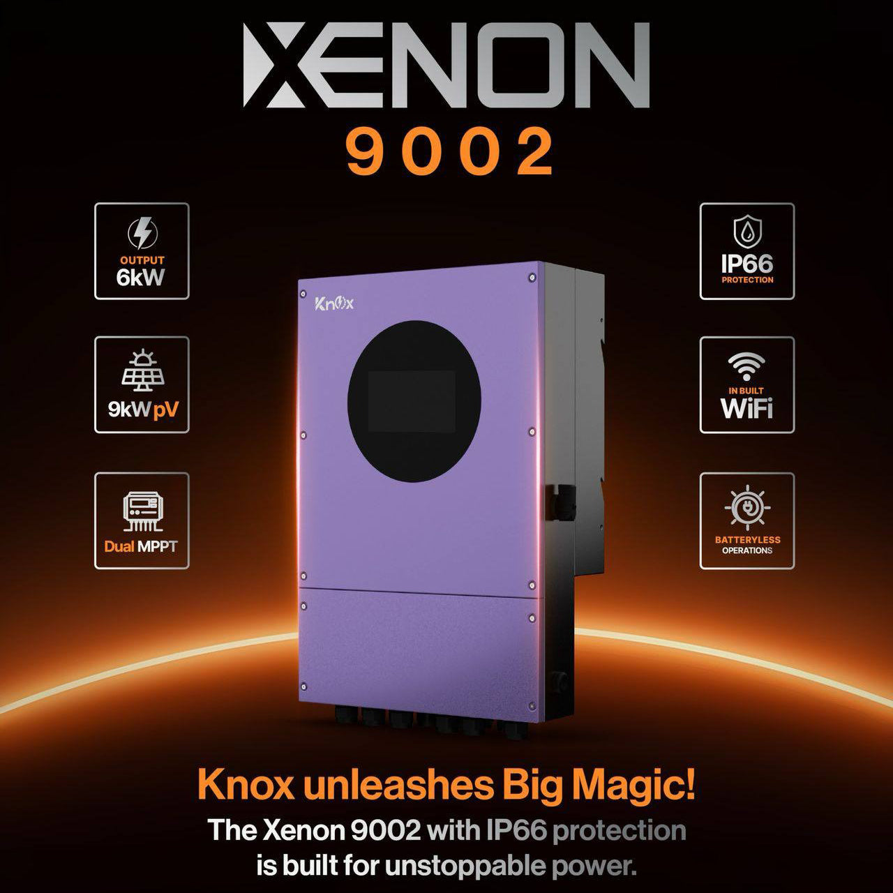Knox Xenon 9002 6KW IP66 Hybrid Solar Inverter With Dual MPPT PV 9000W