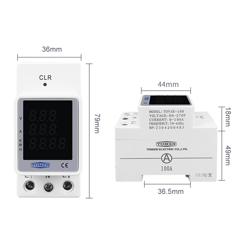 Tomzn 3in1 DIN RAIL AC MONITOR 220V 100A VOLTAGE CURRENT KWH ELECTRIC ENERGY METER