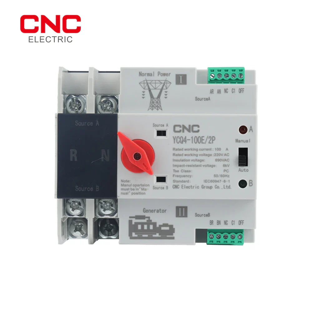 CNC Din Rail 2P ATS Dual Power Automatic Transfer Switch Electrical Selector Switches Uninterrupted Power 100A