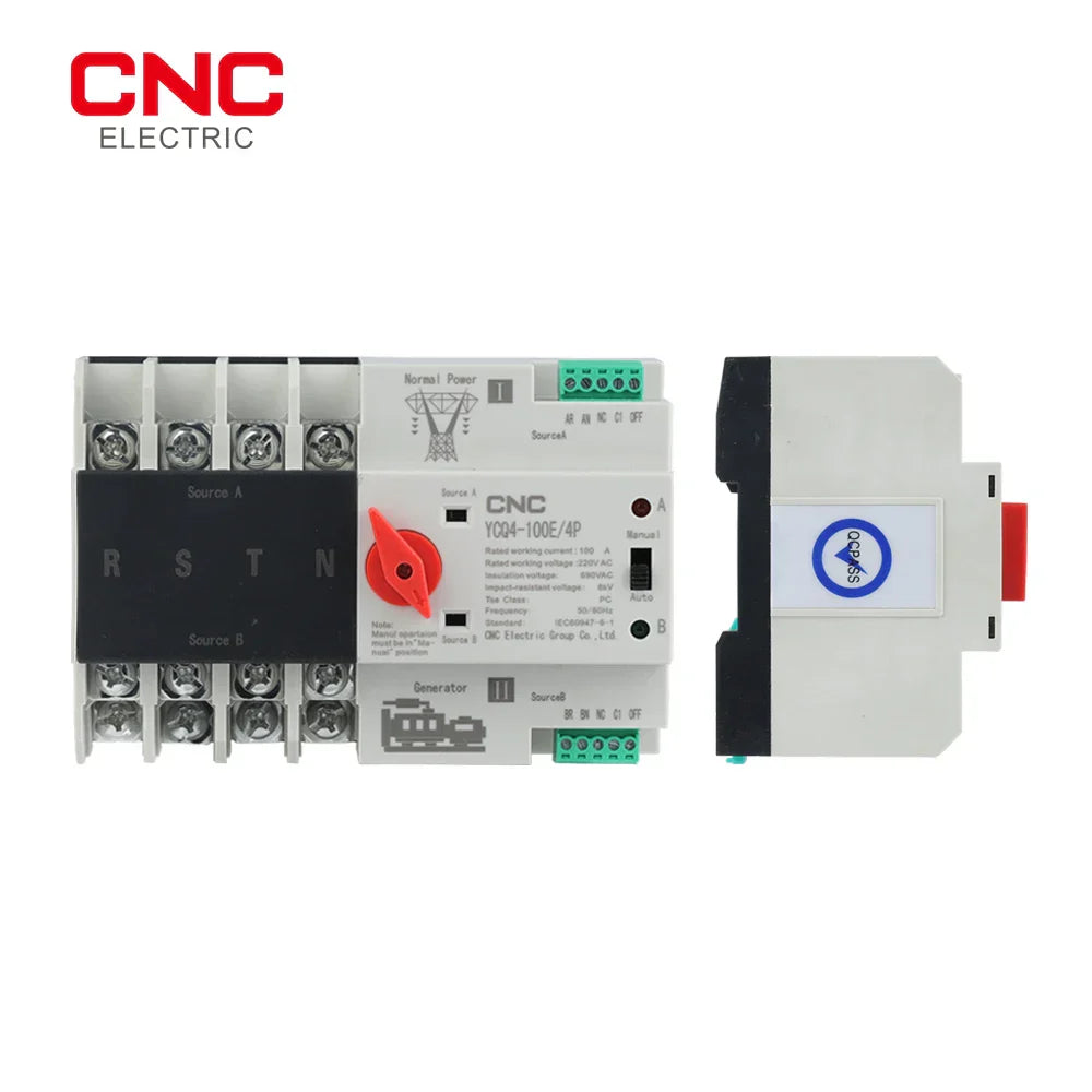 CNC YCQ4-100E 3Phase Din Rail ATS Dual Power Automatic Transfer Switch Electrical Selector Switches Uninterrupted Power 4P 100A