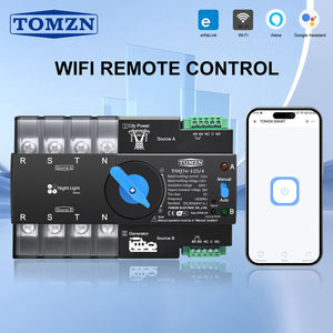 Wifi, 4P 125A ATS, New Black Model, TOMZN Din Rail, App EWelink WIFI Smart ATS Timer 230V Dual Power Automatic Transfer Elect
