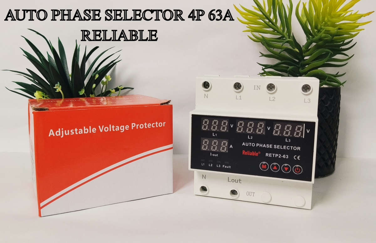 63A RELIABLE 3 Phase 3P+N Din Rail Auto Phase Selector adjustable Over and Under Voltage current protection Monitor Relays Pr