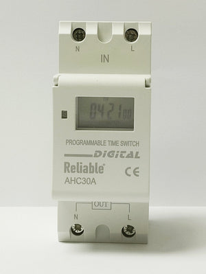 2 Wire Weekly 7 Days Programmable Digital TIME SWITCH, Reliable, Relay Timer Control AC 220V 230V, 30A Din Rail, 2P, By Relia