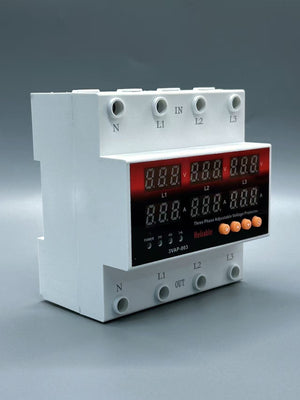 3 Phase 63A, VA Black Control Device, Reliable Din rail, adjustable Over Under Voltage, current limit protection, Relay, VA P