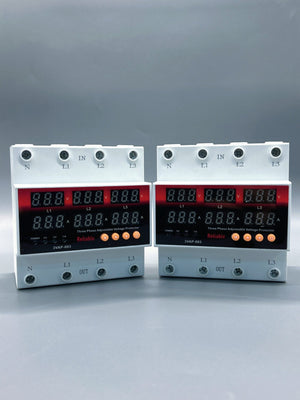 3 Phase 63A, VA Black Control Device, Reliable Din rail, adjustable Over Under Voltage, current limit protection, Relay, VA P