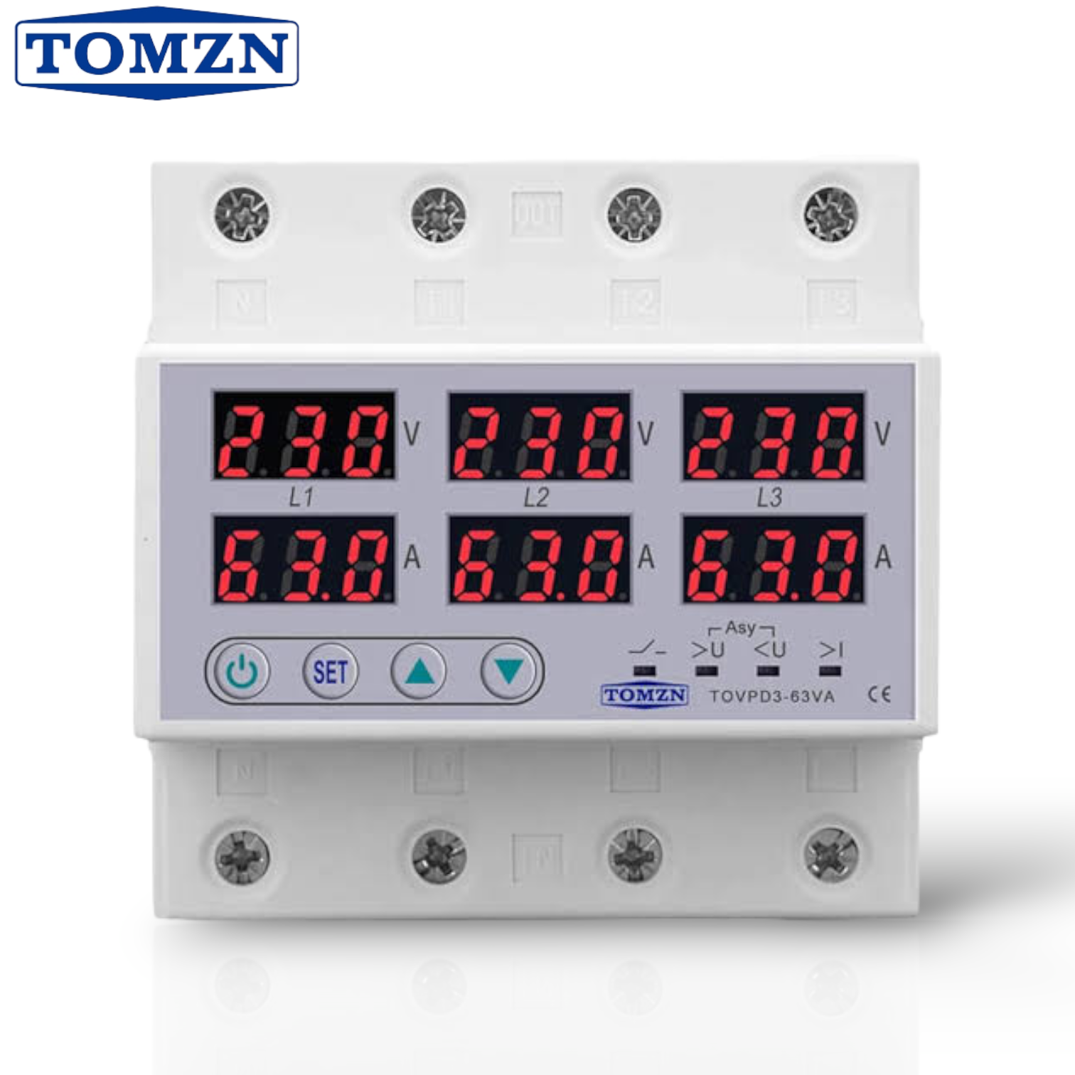 Tomzn TOVPD3-VA 3Phase 4 Pole Voltage and Current Protector