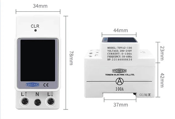 Tomzn TOVA-100 6 in1 100A AC Din Rail Energy Meter