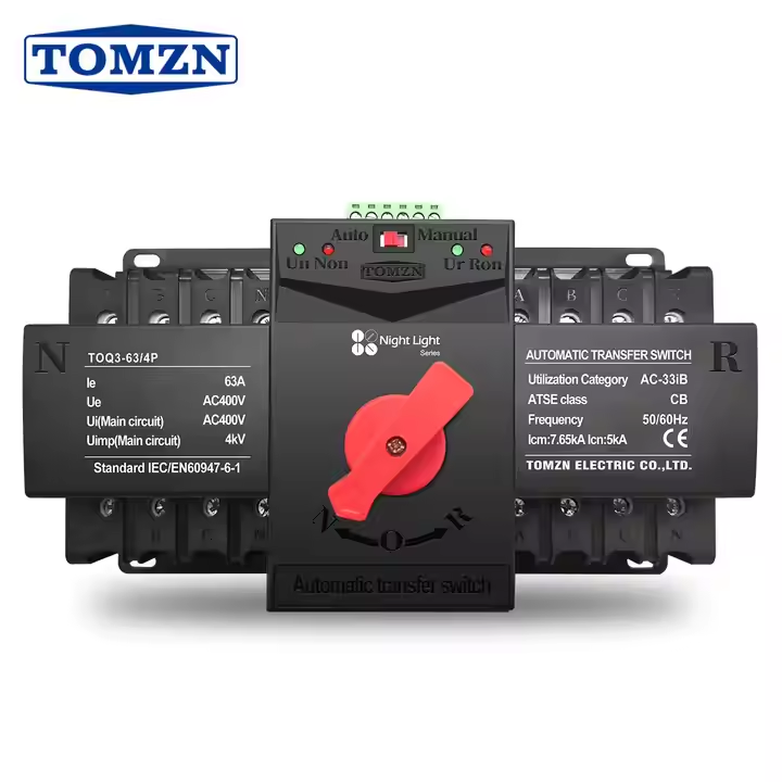 TOMZN TOQ3 4P-63A & 125A AC Three Phase Din Rail 220V Dual Power Automatic Transfer Switch ATS