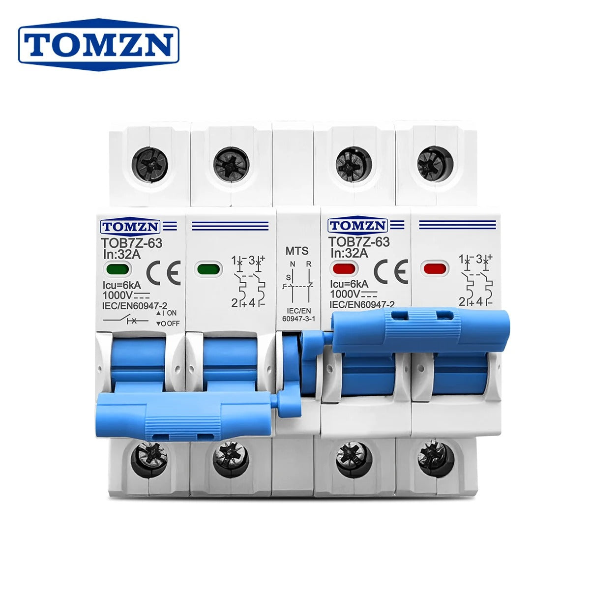 Tomzn TOB7Z-63 2P+2P 63A DC MTS Dual Power Manual Transfer Switch Circuit Breaker for PV System