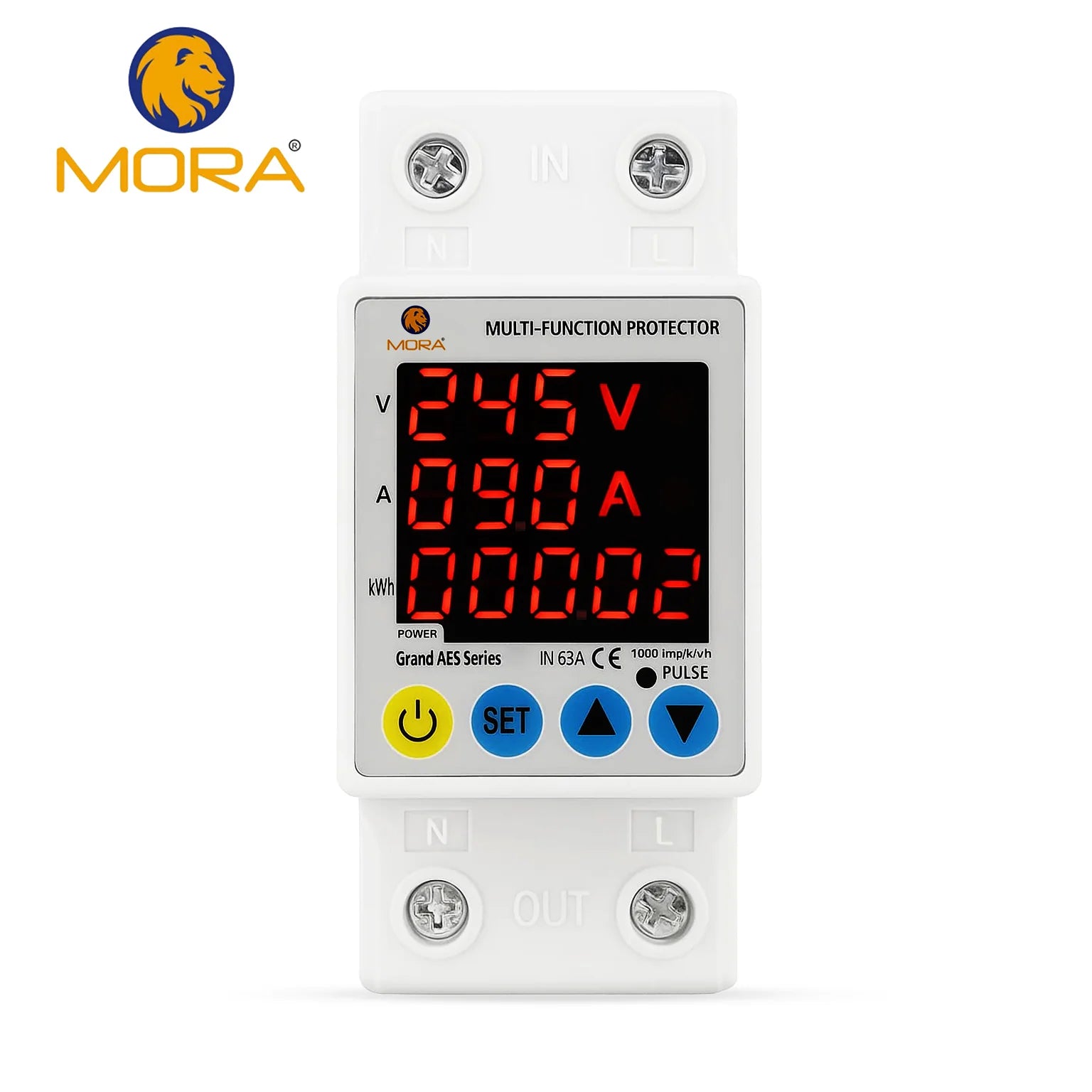 Mora 8in1 Voltage Protector | Over & Under Voltage Protective Device with kWh Meter, Unit(KWh) Lock, Frequency & Power Display
