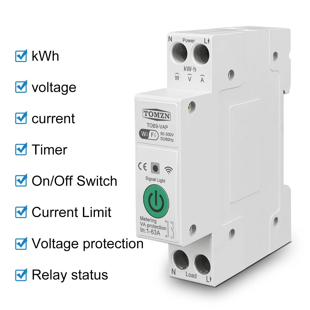 Tomzn TOB9-VAP 8in1 63A WIFI Smart Switch with Monitoring and Protection