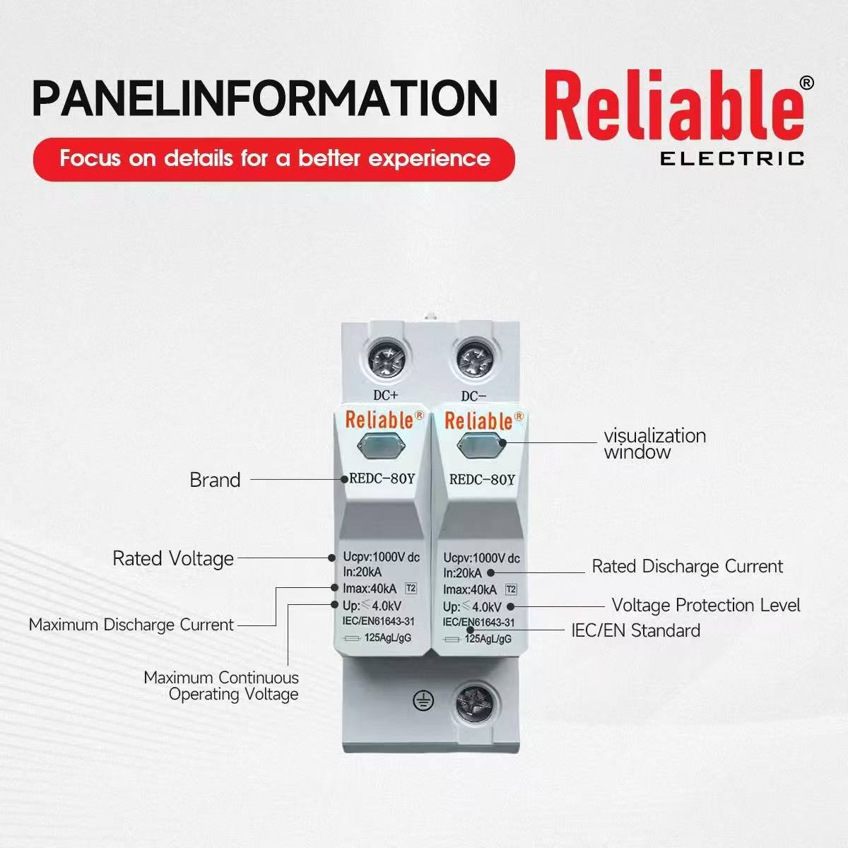 Reliable SPD DC 500V 600V 800V 1000V 20KA~40KA House Surge Protector Protective Low-voltage Arrester Device By Reliable Elect