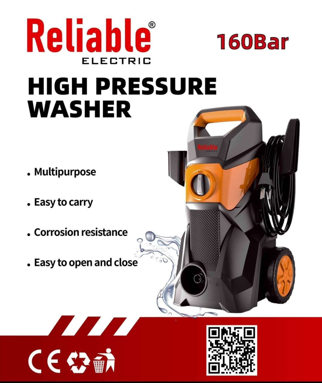 High Pressure Washer, Large, 160Bar, Flower Foam Gun/ Spray Gun, For Cleaning of Solar Panels, Cars, Bikes, Plants and Multi 