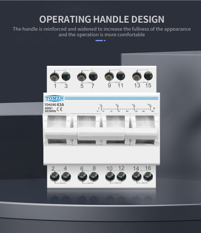Tomzn TO419G 4P 63A Din Rail MTS Dual Power Manual Transfer Isolating Switch Interlock Circuit Breaker TOMZN breaker type changeover