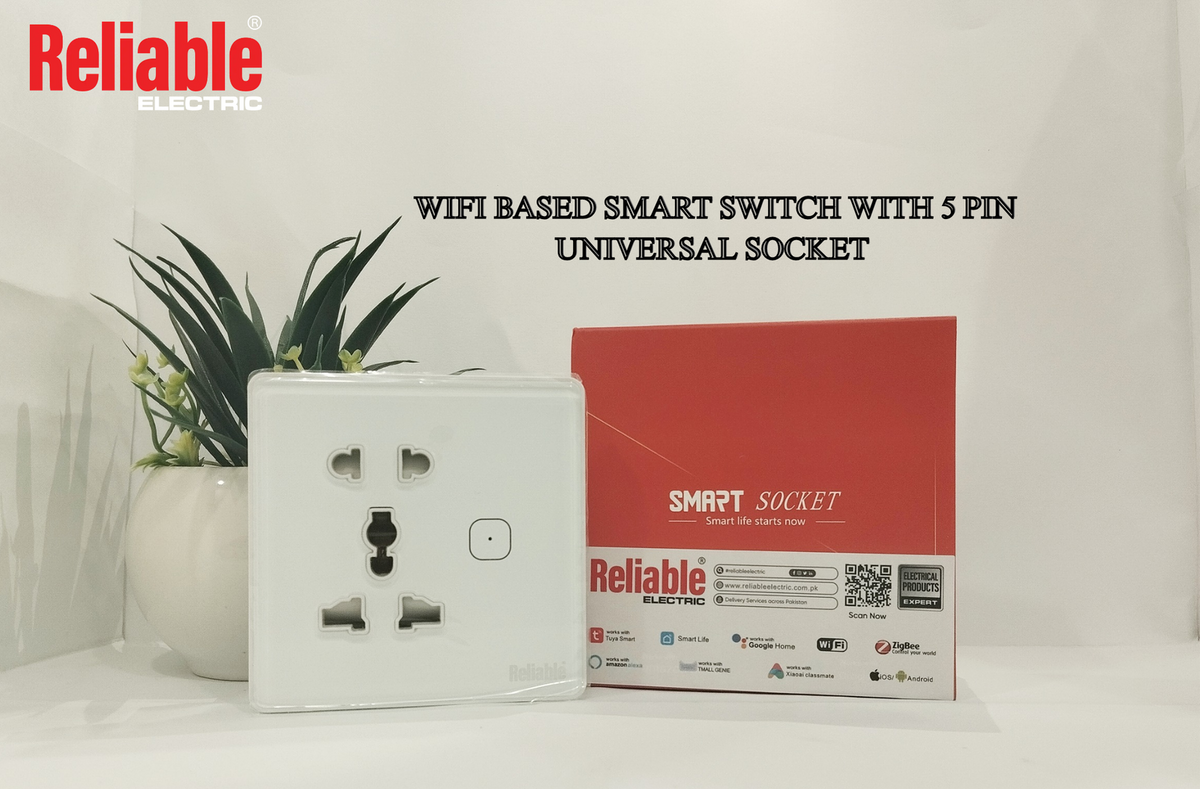 5 Pin Universal Socket US1 Wifi Based, Smart Wall Sockets, Wireless Digital Modern Remote Control, Work With Google Home, Tuy