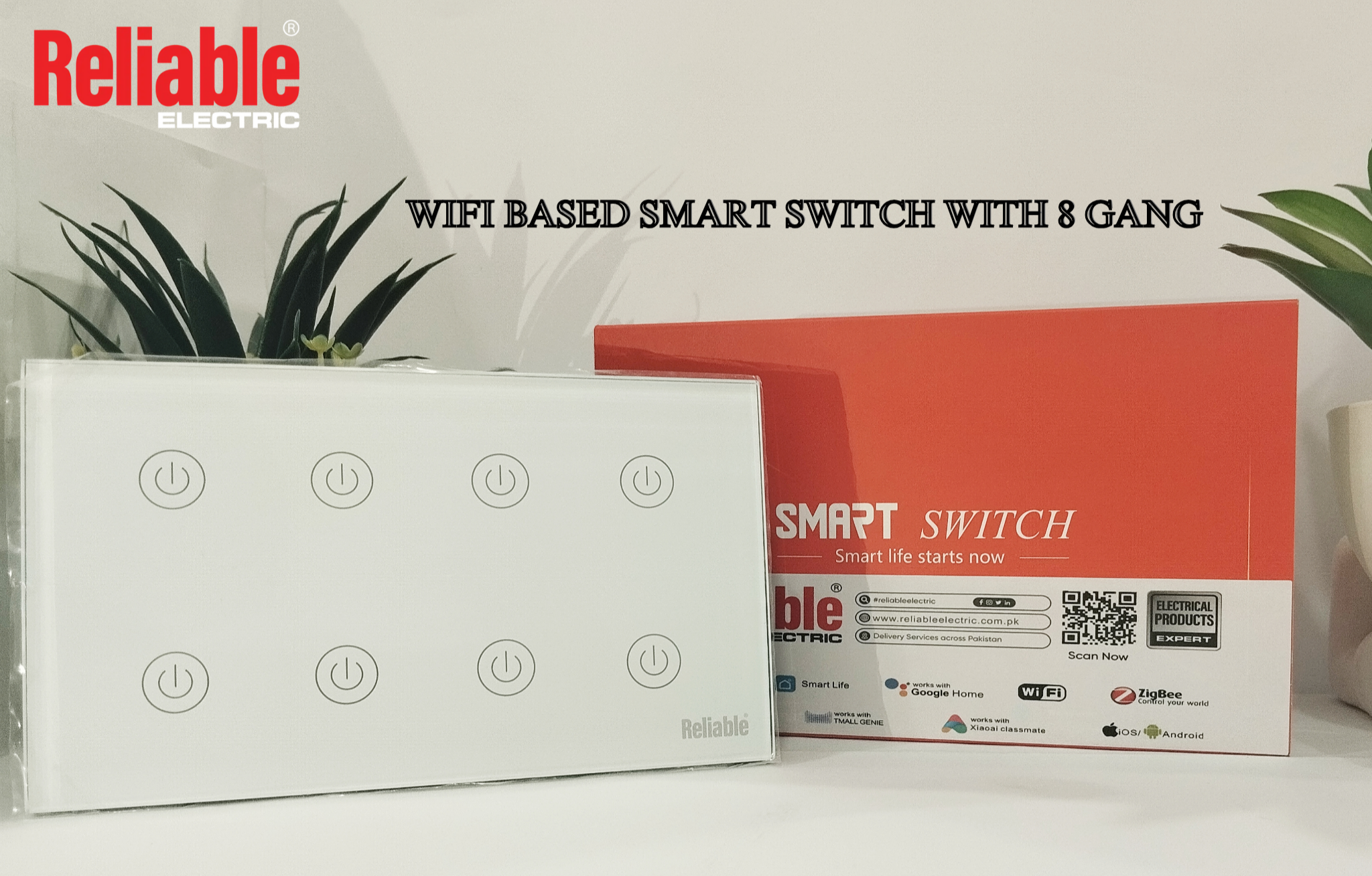 4 Gang Wifi Based, Smart Wall Switch, Wireless Digital Modern Remote Control, Work With Google Home, Tuya, Smart Life, Alexa, Wifi, Bluetooth, ZigBee, TMALL Genie, Xiaoai Classmate, ISO/Android