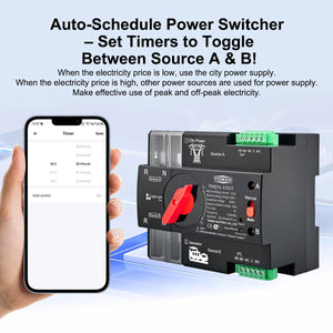 Wifi, 2P 125A ATS, New Black Model, TOMZN Din Rail, App EWelink WIFI Smart ATS Timer 230V Dual Power Automatic Transfer Elect