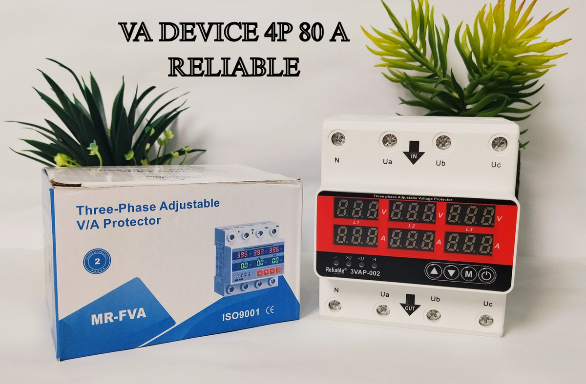 3 Phase 80A, VA Control Device, Reliable Din rail, adjustable Over Under Voltage, current limit protection, Relay, VA Protect