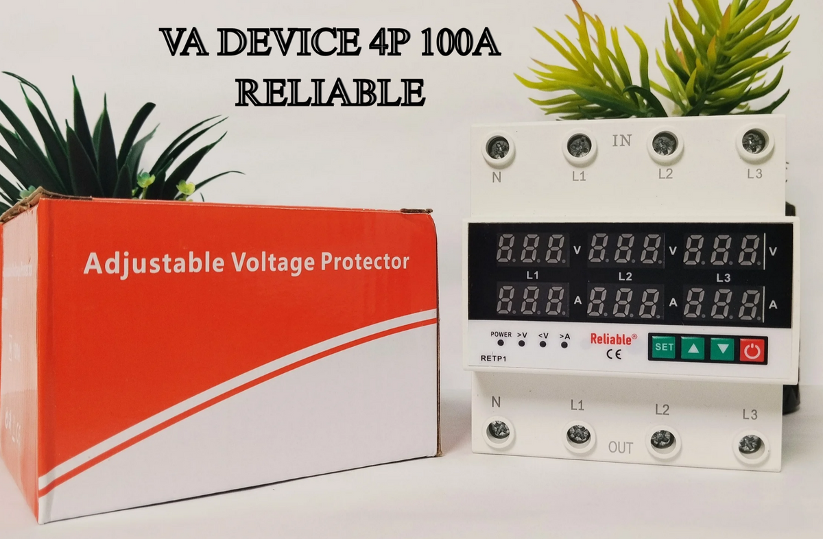 3 Phase 100A, VA Control Device, Reliable Din rail, adjustable Over Under Voltage, current limit protection, Relay, VA Protec
