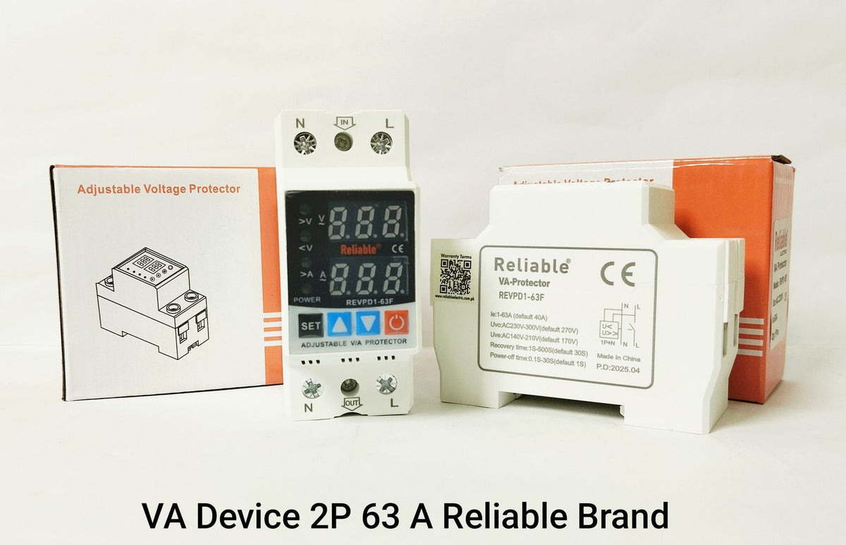 2P VA 63A, NEW, VA Control Device, Reliable Din rail, adjustable Over Under Voltage, current limit protection, Relay, VA Prot