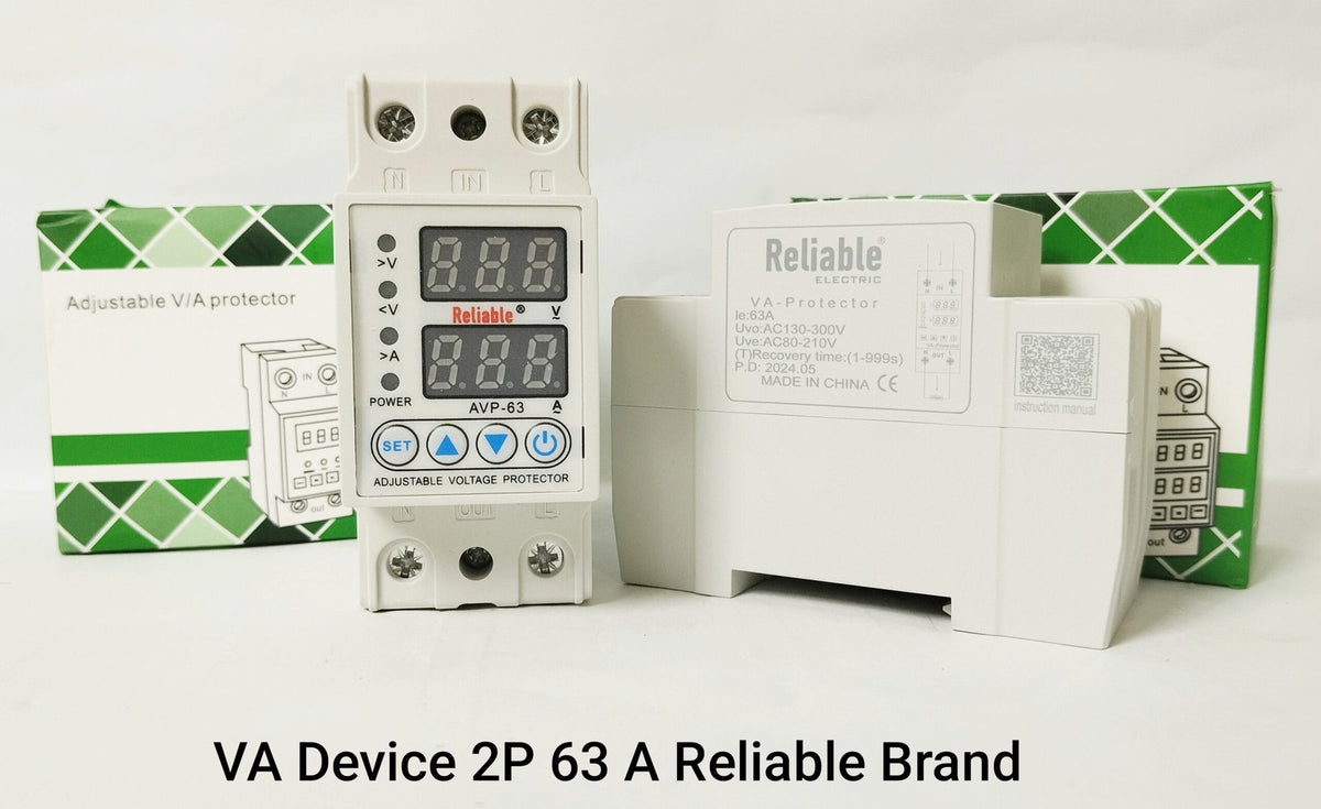 2P VA 63A, VA Control Device, Reliable Din rail, adjustable Over Under Voltage, current limit protection, Relay, VA Protector