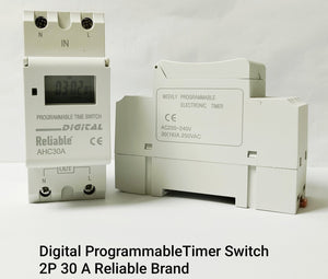 2 Wire Weekly 7 Days Programmable Digital TIME SWITCH, Reliable, Relay Timer Control AC 220V 230V, 30A Din Rail, 2P, By Relia