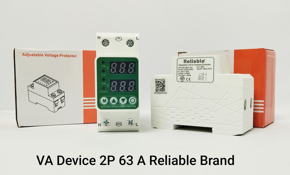2P VA 63A, NEW-1, VA Control Device, Reliable Din rail, adjustable Over Under Voltage, current limit protection, Relay, VA Pr
