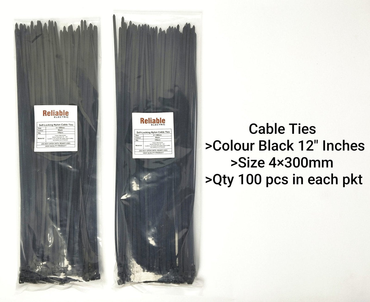 Nylon Cable Ties, High Quality, Zip Ties, Black, 4X300mm, 12 Inch, Reliable, 100Pc/Bag Eco-Friendly, UV Resistant Self-lockin