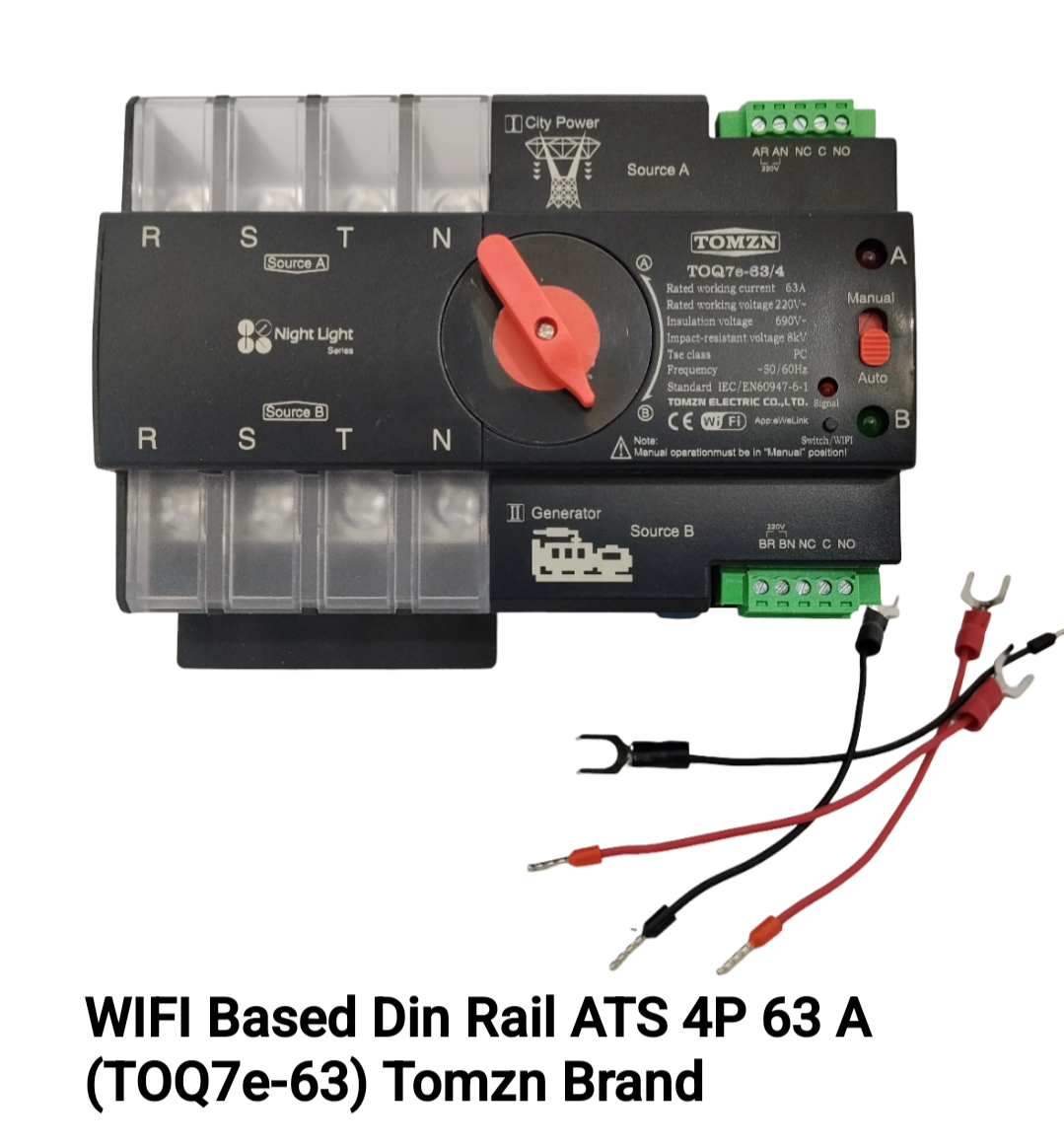 Wifi, 4P 125A ATS, New Black Model, TOMZN Din Rail, App EWelink WIFI Smart ATS Timer 230V Dual Power Automatic Transfer Elect