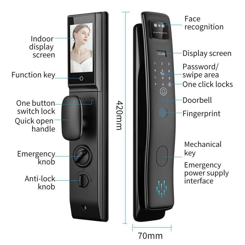 Smart Door Lock with Video Calling, Intelligent Digital Lock, Security Code, Card, Unlock Fully Automatic, TTlock, Tuya, WiFi