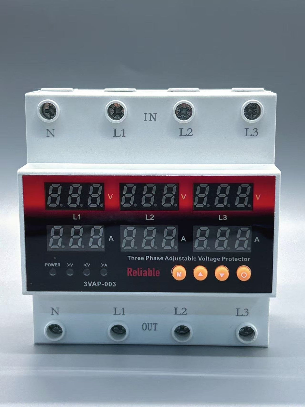 3 Phase 63A, VA Black Control Device, Reliable Din rail, adjustable Over Under Voltage, current limit protection, Relay, VA P