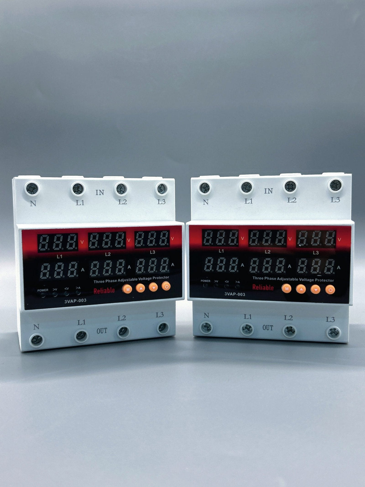 3 Phase 63A, VA Black Control Device, Reliable Din rail, adjustable Over Under Voltage, current limit protection, Relay, VA P