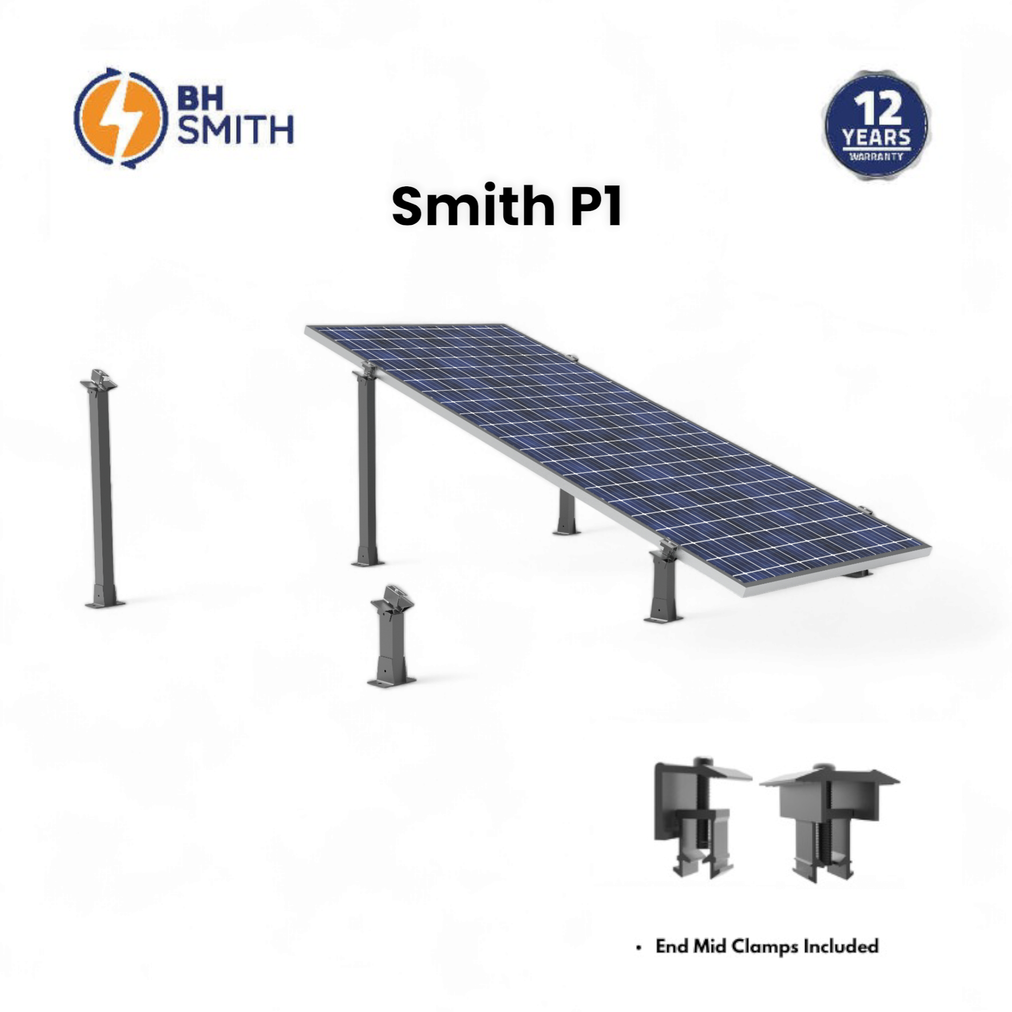BHS Aluminium Smith P1 Solar Structure with clamps (Set of Two Legs)