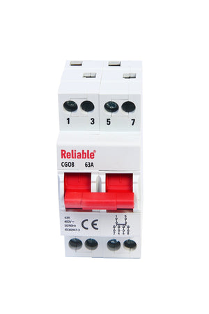 2P 63A Reliable MTS Dual Power Manual Transfer switch, 2P 63A AC Change Over Breaker Type, Isolating Switch, By Reliable Elec