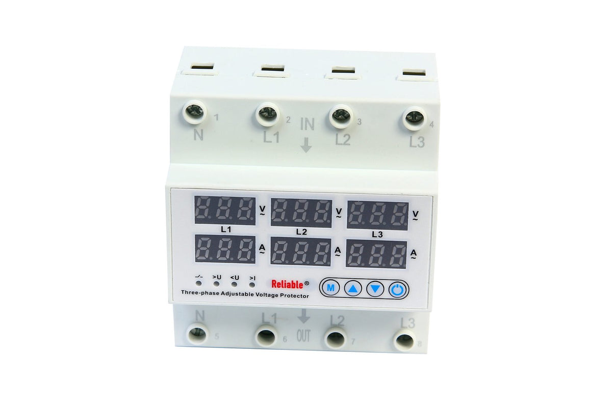 3 Phase 63A, VA Control Device, Reliable Din rail, adjustable Over Under Voltage, current limit protection, Relay, VA Protect