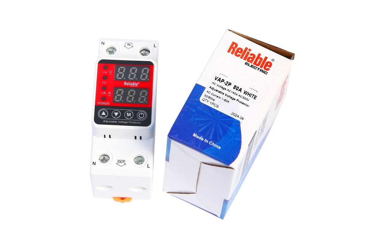 2P VA 80A, VA Control Device, Reliable Din rail, adjustable Over Under Voltage, current limit protection, Relay, VA Protector