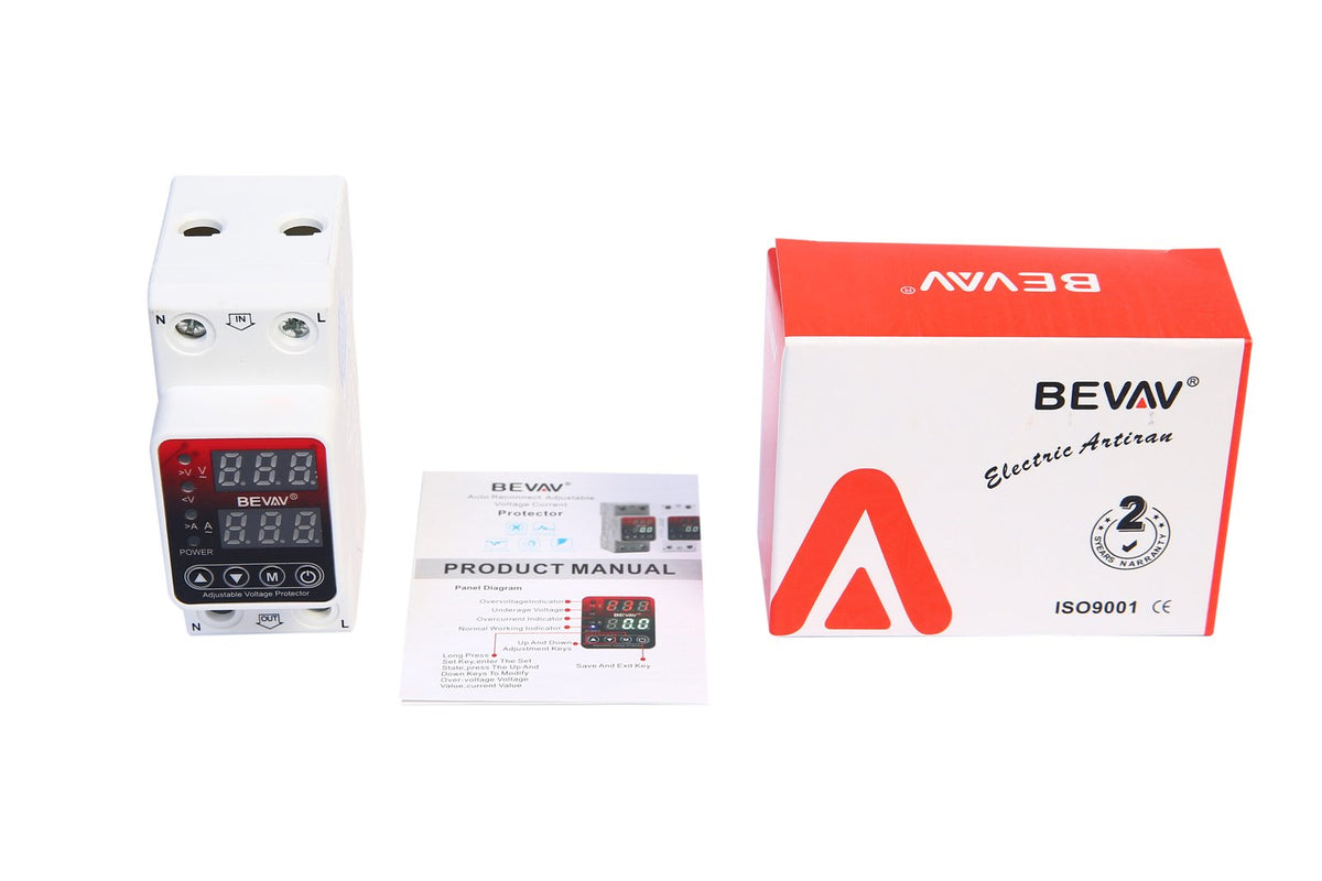 2P VA 80A, VA Control Device, BEVAV Din rail, adjustable Over Under Voltage, current limit protection, Relay, VA Protector 2P