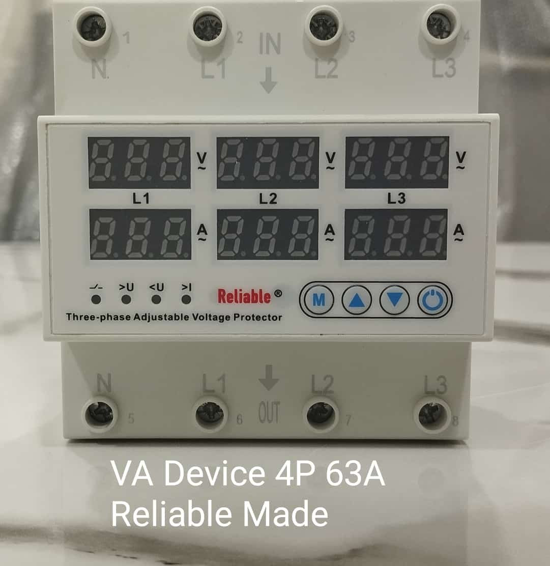 3 Phase 63A, VA Control Device, Reliable Din rail, adjustable Over Under Voltage, current limit protection, Relay, VA Protect