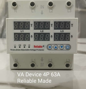 3 Phase 63A, VA Control Device, Reliable Din rail, adjustable Over Under Voltage, current limit protection, Relay, VA Protect