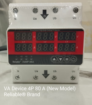 3 Phase 80A, VA Control Device, Reliable Din rail, adjustable Over Under Voltage, current limit protection, Relay, VA Protect