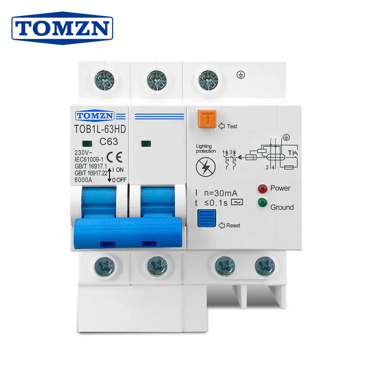 Tomzn Residual current circuit breaker Main switch with surge protector RCBO MCB with Lightning protection SPD